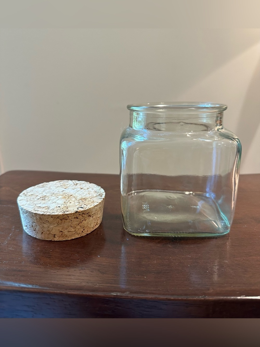 Glass container with large cork lid • bathroom • pantry
